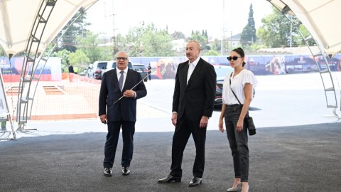 Prezident və birinci xanım təməlqoyma mərasimində... - FOTOLAR