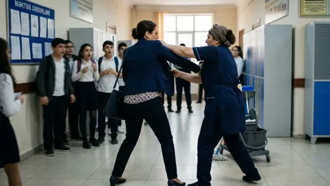 Orta məktəbdə direktor&nbsp;xadimə ilə&nbsp;dalaşdı