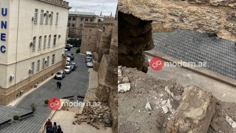 "İçərişəhər"də qala divarının bir hissəsi&nbsp;çöküb - GÖRÜNTÜLƏR