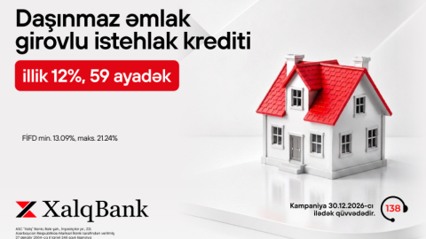 Xalq Bankdan daşınmaz əmlak girovu ilə kredit üzrə sərfəli kampaniya