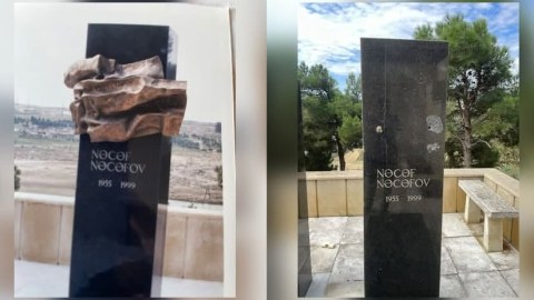Nəcəf Nəcəfovun məzarındakı barelyef oğurlanıb - FOTO