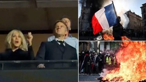 Paris dağılır, Makron arvadı ilə konsertə getdi
