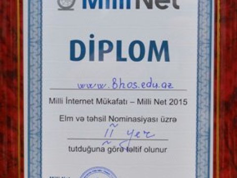 Bakı Ali Neft Məktəbi “Milli Net 2015”də mükafatçı oldu