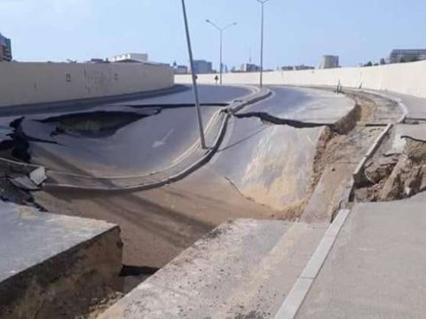 Bakıda çökmüş yolu bərpa etdilər   