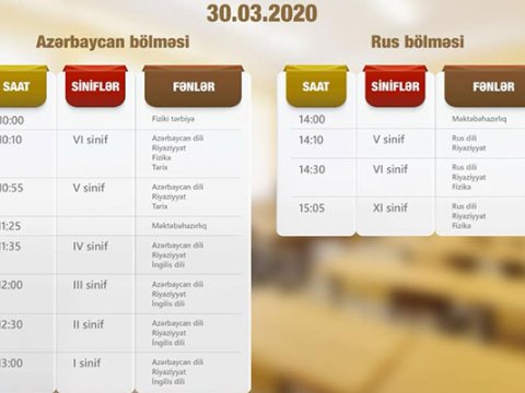 “Dərs vaxtı”nın 30 mart cədvəli