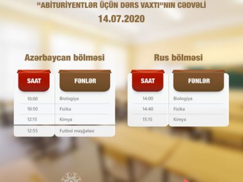 “Abituriyentlər üçün dərs vaxtı”nın sabaha olan CƏDVƏLİ