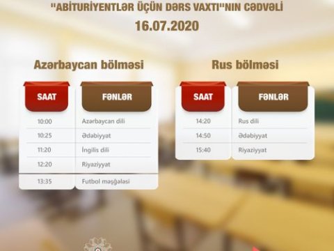 “Abituriyentlər üçün dərs vaxtı”nın sabaha olan cədvəli