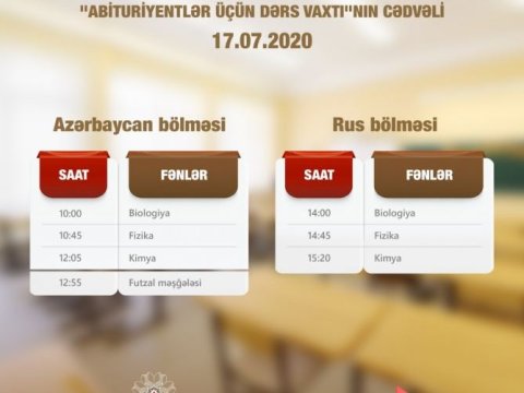 “Abituriyentlər üçün dərs vaxtı”nın sabahkı cədvəli AÇIQLANDI