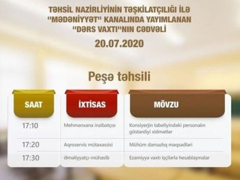 “Dərs vaxtı”nın peşə təhsili ilə bağlı növbəti cədvəli