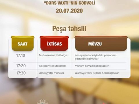 Peşə təhsili üzrə teledərslərin 20 iyul cədvəlini açıqlandı