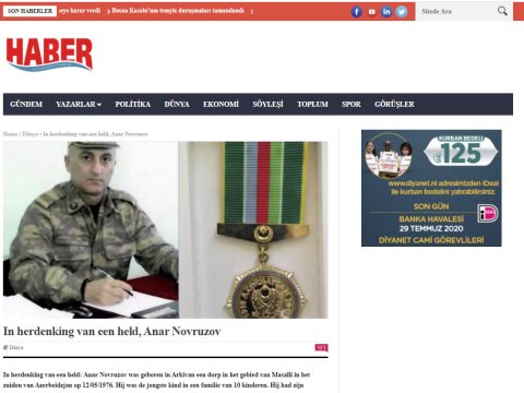 Niderland mediasında şəhid mayor Anar Novruzovdan yazıldı
