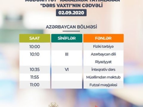 “Dərs vaxtı”nın sabaha olan CƏDVƏLİ