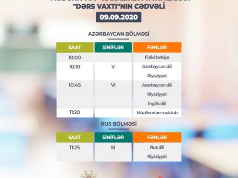 “Dərs vaxtı”nın sabaha olan cədvəli açıqlanıb