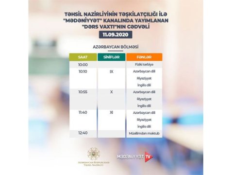 “Dərs vaxtı”nın sabaha olan CƏDVƏLİ
