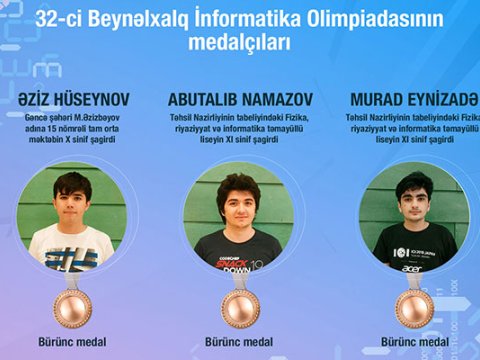 Şagirdlərimiz Beynəlxalq İnformatika Olimpiadasından 3 medal qazandı