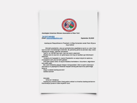 Koordinasiya Şurasının üzvündən İlham Əliyevə minnətdarlıq məktubu