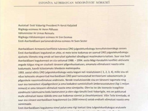 Estoniyada yaşayan həmvətənlərimiz bəyanat yayıb