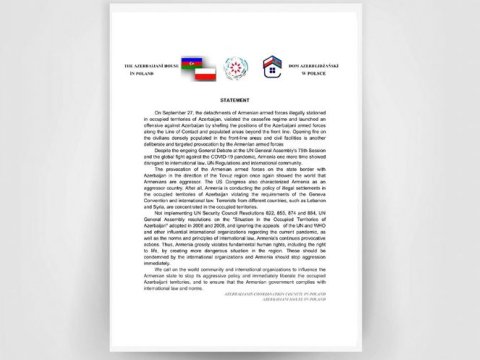 Polşa azərbaycanlıları Ermənistanın təcavüzünə qarşı bəyanat verdi