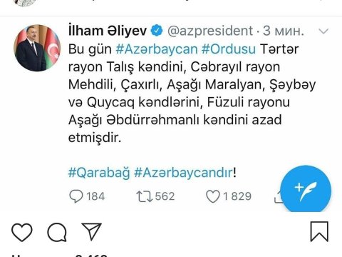 Birinci vitse-prezidentdən kəndlərin azad olunması ilə bağlı paylaşım - FOTO