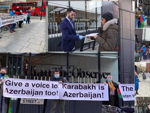 Azərbaycanlılar “Guardian” nəşrinin binası qarşısında aksiya keçirib