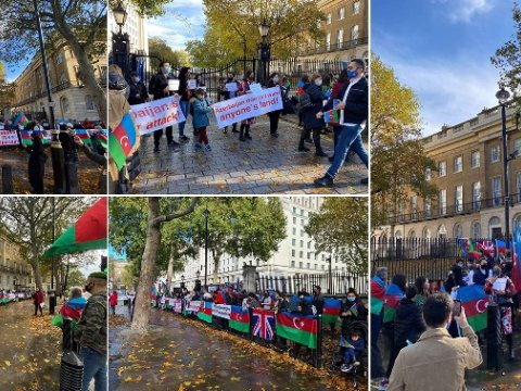 Azərbaycan diasporu Boris Consonun ofisi önündə aksiya keçirdi