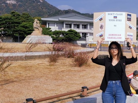 Koreyada erməni vandalizminə qarşı etiraz aksiyası keçirilib - FOTO  