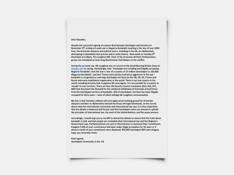 Britaniyadakı soydaşlarımız ingilis deputatın ermənipərəst addımına etiraz ediblər