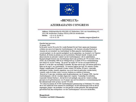 Benilüks Azərbaycanlıları Konqresi niderlandlı deputatlara müraciət etdi