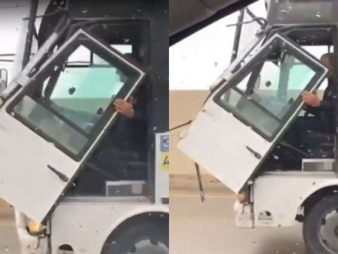 Bakıda avtobus sürücüsü qapını əlində aparır - Rəsmi açıqlama