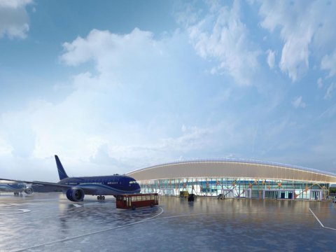 Prezident və birinci xanım Füzuli aeroportunda