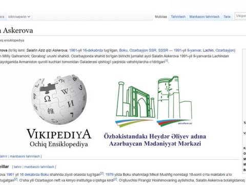 “Vikipediya”da Salatın Əsgərova haqqında özbək dilində bölmə yaradıldı