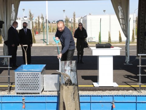 İlham Əliyev Ağdam Sənaye Parkında iki müəssisənin təməlini qoydu