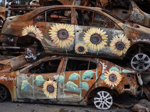 Rusların bombaladığı maşınlar “gül açdı” - FOTOLAR