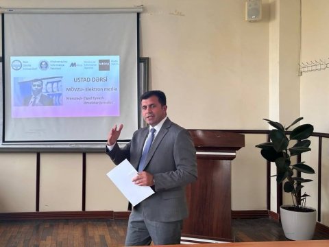 Elşad Eyvazlı BDU-da “Elektron media” mövzusunda mühazirə deyib - FOTOLAR