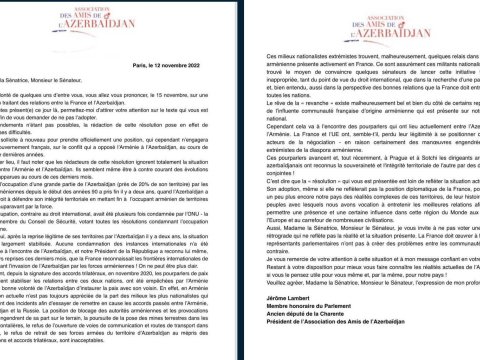 Azərbaycanın dostlarından fransalı senatorlara ÇAĞIRIŞ