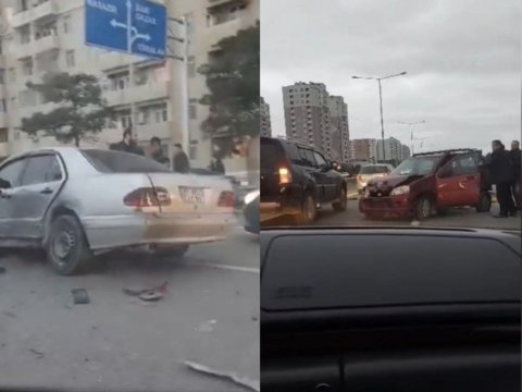 Bakıda zəncirvari qəza - VİDEO