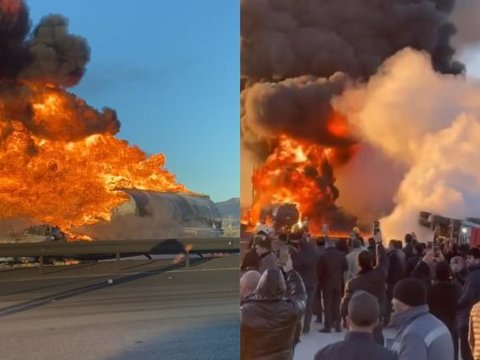 Qobustanda yanacaqdaşıyan maşın yandı, ölən var - VİDEO