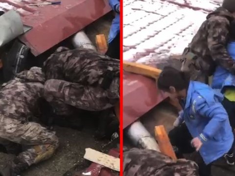 Üzərinə beton düşən ailə ölümdən xilas edildi - VİDEO