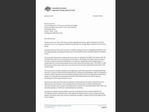 Avstraliya hökuməti Azərbaycan icmasına cavab verdi