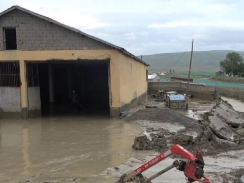 Türkiyədə çay daşdı, kəndi su basdı