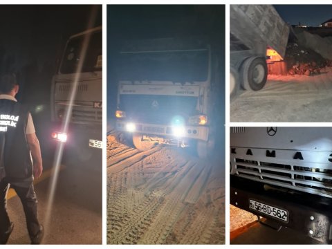 Gecə saatlarında qanunsuz torpaq daşıyanlar - FOTOLAR