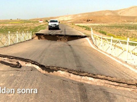 Sel nəticəsində uçan körpü yenidən tikilir - FOTOLAR