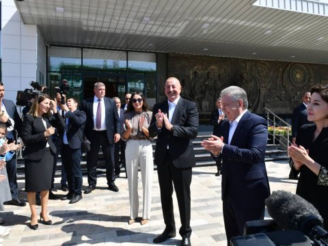 Prezidentlər Füzulidə Mirzə Uluqbəy adına məktəbin açılışında - FOTOLAR