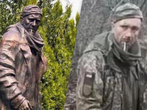 Ukraynada rusların öldürdüyü hərbçiyə Tbilisidə heykəl qoyuldu - FOTO