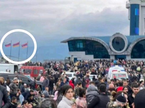 Xocalı aeroportundakı Ermənistan bayrağı belə endirildi - VİDEO