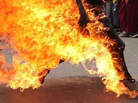 Qazi İcra Hakimiyyətinin qarşısında özünü yandırdı - FOTO