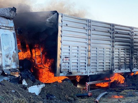 Şəkidə türk vətəndaşına məxsus “TIR” yandı