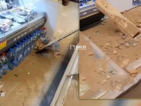 Zəlzələdən sonra marketin tavanı uçdu - VİDEO