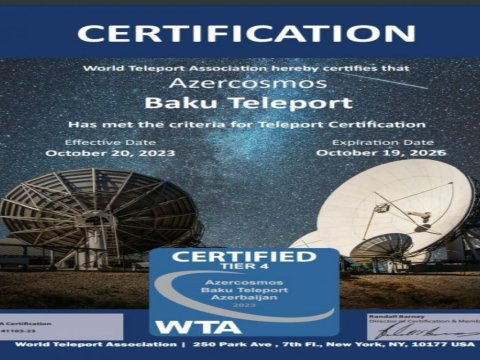 Azərkosmosun teleportu “TIER 4” uyğunluq sertifikatını yenilədi