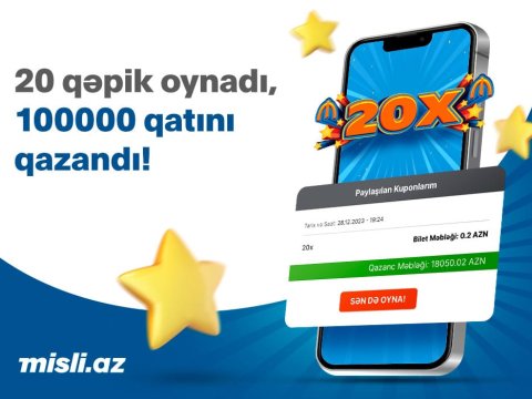 “ePoz-Qazan” oyunu 20X-də 20 qəpiyə 20 min manat uduldu